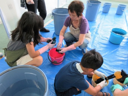 【画像】布に空気をあてて待っていると・・・みどり色がだんだん藍色に！不思議だ！