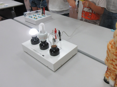 【画像】豆電球とLED。どちらが小さい力で電気が付くか実験しています。